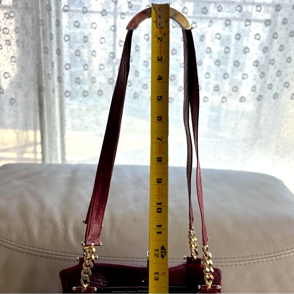 VINTAGE Embossed Floral Pattern Burgundy Leather Shoulder Crossbody Bag - Picture 8 of 16